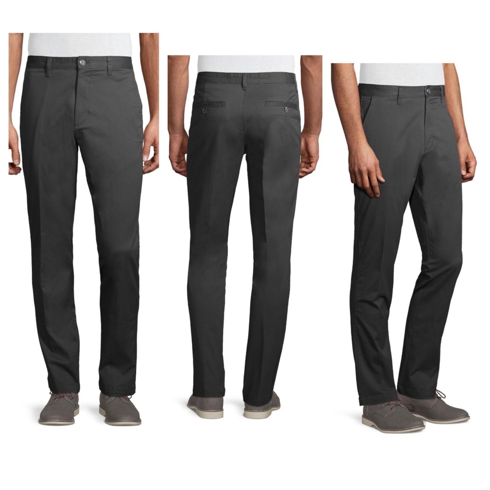 NWT George Men's Grey Tapered Chino Pants Size 30x32 Stretch Business Casual - Picture 2 of 7